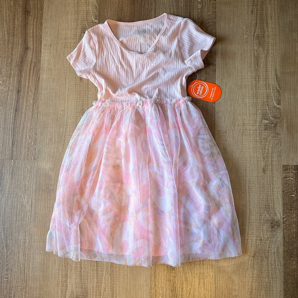 NWT Girls Size M (7/8) Pink Flutter Sleeve Sundress with heart details - Picture 1 of 4